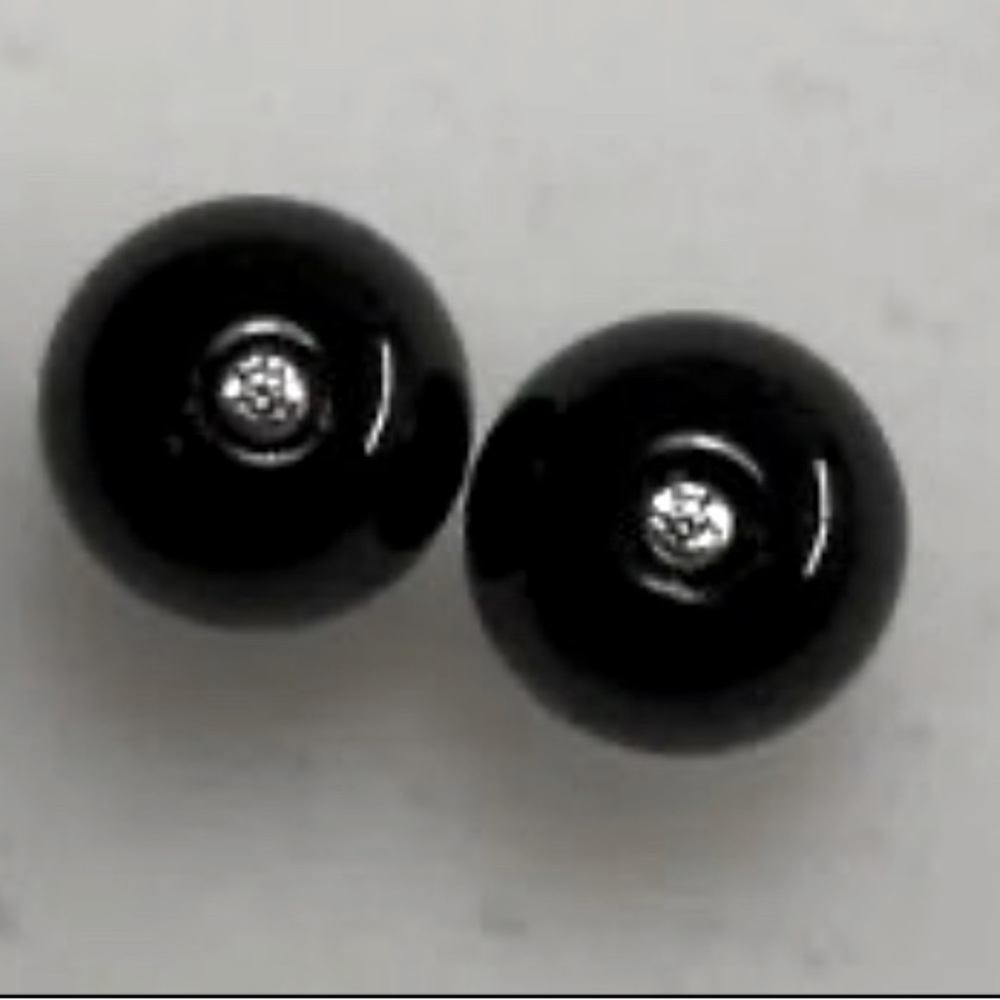 SOLD 925 Back Onyx and Small Diamond Earrings